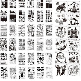 Resim Gajeena Yaratıcı Dıy Çizim Şablonu Seti: 48 Parça Desenli Cetvel Ve El Sanatları Kalıpları Noel Temalı 12 Adet + 36 Adet 48pcs 