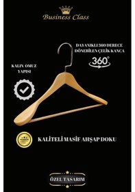 Resim Elbise Askısı Business Class 48 Cm Krom İtalyan Kanca Masif Ahşap Palto Ceket Askısı 10 Adet Diğer 