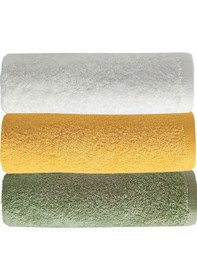 Resim 3 Lü Renkli El Yüz Havlu Seti %100 Pamuklu Natural Harmony Sarı 