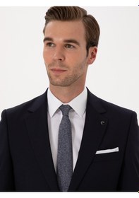 Resim Cacharel Lacivert Slim Fit %100 Yün Mono Yaka Basic Takım Elbise 