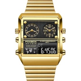 Resim Hanyang Altın Lıge Yeni Yaratıcı Kare Erkek Saat Lüks Altın Paslanmaz Çelik Kol Saati Su Geçirmez Kuvars Izle Erkekler Için Dijital Tarih Saat (Yurt Dışından) 