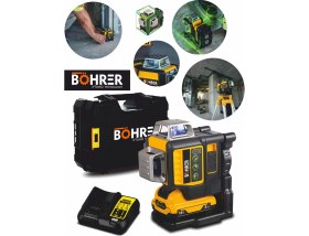 Resim Böhrer 360 Derece 3 Köşe 12 Satır 2 Akülü Yeşil Çizgi 40 M Menzilli Profesyonel Lazer Hizalama Makinesi 