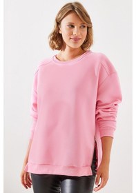 Resim Shade Kadın Bisiklet Yaka Şardonlu Fermuar Detaylı Basic Sweatshirt 60251796 - Pembe 