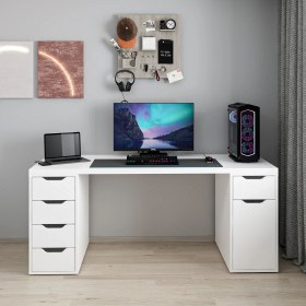 Resim Alen 180 cm 5 Çekmeceli Dolaplı Çalışma & Oyuncu Masası - Beyaz 