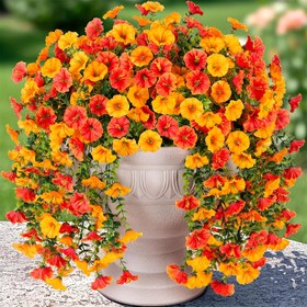Resim 1 Paket Yapay Asılı Morning Glory & Okaliptüs Çiçekleri - İç/Dış Mekan Dekorasyonu, Düğünler, Verandalar, Bahçeler için Gerçekçi Turuncu UV Dayanıklı Plastik Çiçekler - Sonbahar & Yıl Boyunca Tatil Süslemeleri (Halloween, Noel, Paskalya, Mezuniyet, 4 Temmuz), Çiçek Dekorasyonu, Veranda Vurguları, Dekoratif Yeşillikler, Hava Koşullarına Dayanıklı Yapraklar, Sahte Çiçek Düzenlemesi, Etkinlik Planlayıcıları 