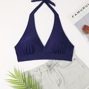 Resim Deep V Neck Halter Tie Neck Bikini Üstü, Sırtı Açık Yüksek Streç Şık Mayo Üstü, Kadın Mayo ve Giyim 