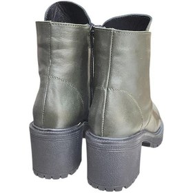 Resim Yeşil Hakiki Deri Bağcık Detay Yandan Fermuarlı Kalın Topuk Bot Yeşil 