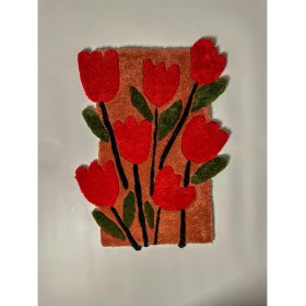Resim Cümbüş-I Lale Desenli El Yapımı Tufting Halı, Paspas Kaydırmaz Tabanlı 