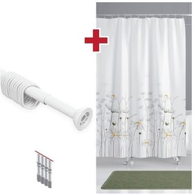 Resim Banyo Perdesi Papatya Çiçek Desen Halkalı Duş Perdesi + Askı Aparatı 180 x 200 CM Çok Renkli 