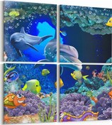 Resim Olla 125x125 Cm 12110k4 Akvaryum / Balık Görseli Kare 4'lü Kanvas Tablo 