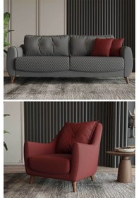 Resim Modalife Olivya 3+1 Salon & Oturma Odası Koltuk Takımı Gri - Kırmızı 