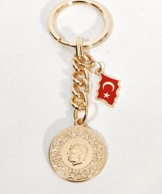 Resim Atatürk Silüetli Altın Para Ve Türkiye Haritası Anahtarlık Gold Renk Milli Ve Geleneksel Şık Çanta Çok Renkli 