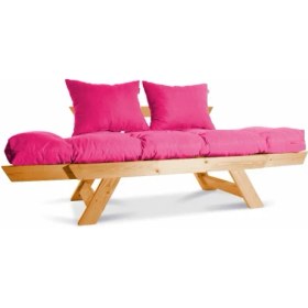 Resim Mobil Deco Kombin Wood Ahşap Iki Kişilik Kanepe (Ceviz/pembe) 