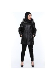 Resim Hakiki Kuzu Derisi Siyah Kürklü Nancy Kadın Ceket Siyah 