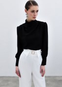 Resim Sateen Drape Detaylı Bluz - Siyah 