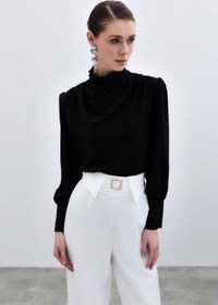 Resim Sateen Drape Detaylı Bluz - Siyah 