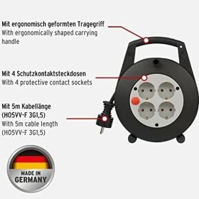 Resim Mena Rise Vario Box 4 Soketli Makaralı 5 mt Kablo 