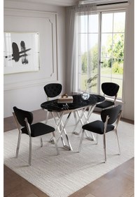 Resim Mutfak Masası Takımı 4 Kişilik Masa Takımı Elma Avangarde Yemek Masa Takımı 70 120 Siyah 
