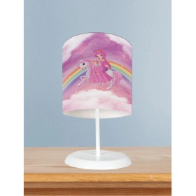 Resim Bebek ve Çocuk Odası Gökuşağı ve Unicorn Desenli Abajur 