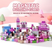 Resim 100 adet STEM Manyetik Yapı Taşları ve Karolar - Pembe Orman Parkı DIY 3D Ev ve Ağaç Sahnesi ile Sevimli Karakter Küpleri - Hayal Kırık Yapı Oyuncak, Yaratıcı Doğum Günü ve Yılbaşı Hediyesi 