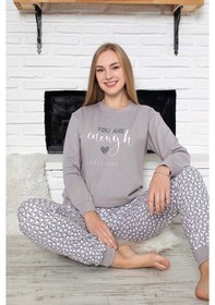 Resim Guava Kadın Bisiklet Yaka Bilek Manşet/lastikli 2 İplik Cepli Kışlık Jogger Eşofman Pijama Takımı Homewear Gri 