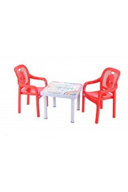 Resim Sağlam Plastik Mandella Rubi Türkçe Desenli Çocuk Masası 2 Adet Rubi Çocuk Koltuk Kırmızı 