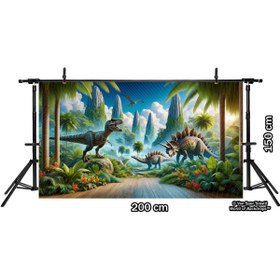 Resim Venspor Dinozor Temalı Arkaplan 200x150cm - Tarih Öncesi Orman ve Dinozorlar Fon Duvar Örtüsü 