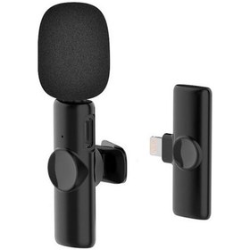 Resim K11 Apple Uyumlu iPhone Lightning Youtube Tiktok Yayın Kablosuz Yaka Mikrofonu Siyah 