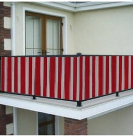 Resim Ceylan Home Balkon Demiri Perdesi Kuş Gözü Kırmızı Beyaz Çizgili Beyaz - Kırmızı 