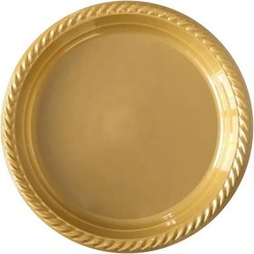 Resim Kullan At Altın Renkli Parti Davet Plastik Tabak - 22 Cm. - 25 Adetlik Paket 