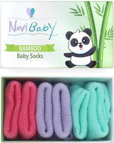 Resim Novibaby 3'lü Bambu Yenidoğan Bebek Çorabı I Purple Candy I 0-6 a "Karışık Renkli" 