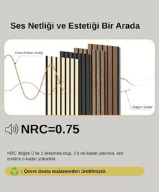 Resim Decoala Akustik Duvar Paneli, Teak Rengi, Ses Yalıtımlı, Modern Stil, 60x275 cm, 9mm Kalınlık, Ahşap Görünümlü (Antrasit) 