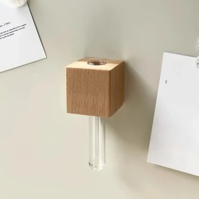 Resim Zhanglei001 1 Adet Vintage Geometrik Cam Ahşap Duvarlık Vazo Pili Doğal Bitki Mutfak Masa Dekor 