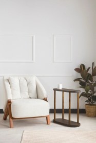 Resim Furnirem Masif Ahşap Oval Yan Sehpa 50x16.5 Cm Koyu Ceviz 