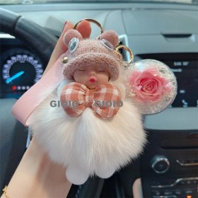 Resim Silver1 Gıoıo Yeni Ipek Eşarp Anahtarlık Kişiselleştirilmiş Inci Papyon Çanta Çekicilik Dokuma Anahtarlık (Yurt Dışından) 