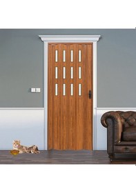 Resim Faran Dekorasyon 160 x 215 Ceviz Renk Camlı Pvc Akordiyon Katlanır Kapı - FRNAKMODEL-105 