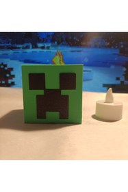 Resim Genel Markalar Yeşil Minecraft Creeper Tealight LED Lamba, dekoratif ve sıcak atmosfer sağlar 