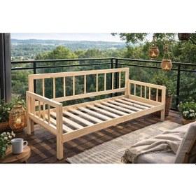 Resim Ahşap Rustik Sedir Kanepe 60x200 Cm İç Ölçü Mindersiz Doğal Natürel Masif Ahşap Bej 