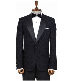 Resim Wessi Hipnoz Desen Sivri Yaka Slim Fit Siyah Erkek Smokin Ceket Siyah 