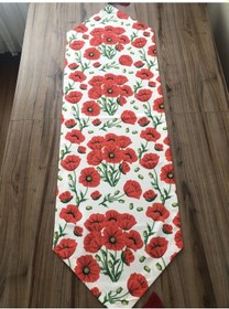 Resim Kırmızı Gelincik Desenli Runner Çok Renkli 