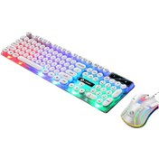 Resim Geeroyoo Gtx300 Retro Havalı Klavye Ve Fare Seti - 104 Tuşlu Rgb Aydınlatmalı Ergonomik Kablolu Set Beyaz Diğer 