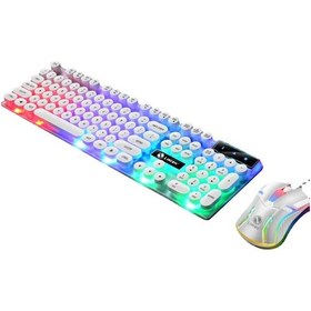 Resim Geeroyoo Gtx300 Retro Havalı Klavye Ve Fare Seti - 104 Tuşlu Rgb Aydınlatmalı Ergonomik Kablolu Set Beyaz Diğer 