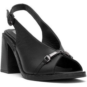 Resim Venüs 2511902y Kadın Hakiki Deri Topuklu Sandalet Siyah Siyah 