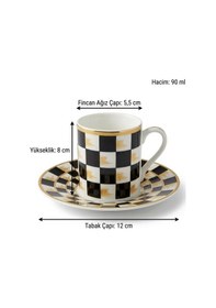 Resim Horse Siyah Beyaz Dama Dekor 6 Kişilik Porselen Kahve Fincan Takımı 90 Ml. Siyah - Beyaz 