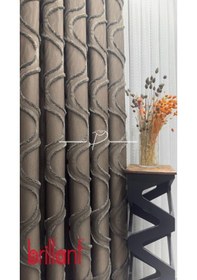 Resim Fon Perde Brillant Marka Tanjant Püsküllü Fon Pufy Nilda Antrsit Kahve 