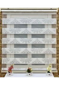 Resim Ekru Gümüş Simli Damaks Zebra Perde 