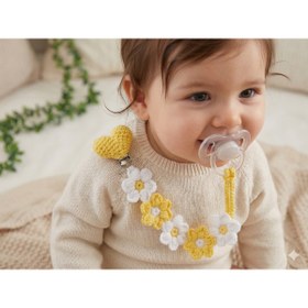Resim TrendTokaAksesuar El Örgüsü Bebek Hediye Emzik Askısı -Bebek Emzik Askısı Papatya_Kalp 