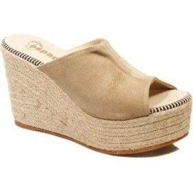 Resim Espadrilles Flash Velour Bej Süet Deri 10 cm Hasır Tabanlı Dolgu Kadın Ayakkabı 
