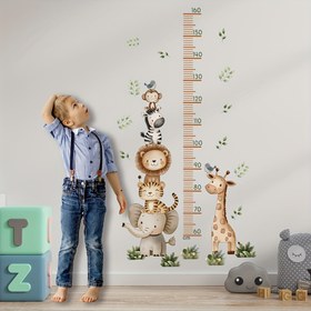 Resim Sevimli Karikatür Zürafa Fil Zebra Hayvan Yığın Duvar Yama - Modern PVC Kendinden Yapışkanlı Yükseklik Etiketi Çocuk Odası ve Anaokulu Arka Plan Dekoru, Zürafa Dekoru 