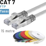 Resim IRENIS Gri Cat7 Yassı Ftp Ethernet (Network) Kablosu,15 Metre 